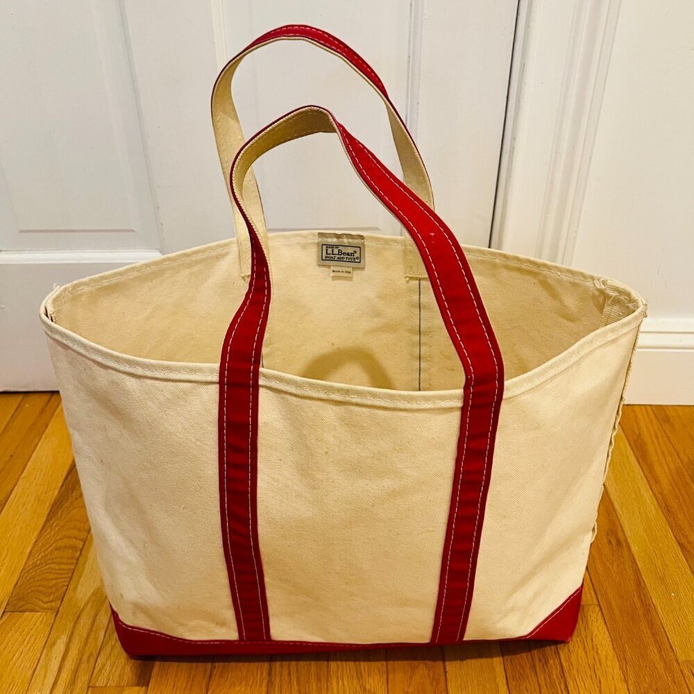 Vintage 1980s L.L Bean Boat And Tote Large Heavy Canvas Bag USA Red/White - Picture 7 of 16